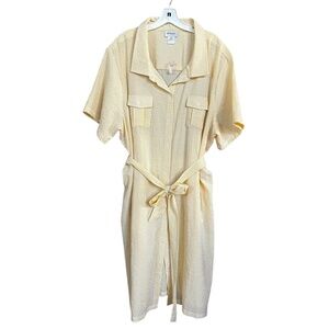 NWOT CW Classics Yellow & White Seersucker Self Tie Shirt Dress Size 3X